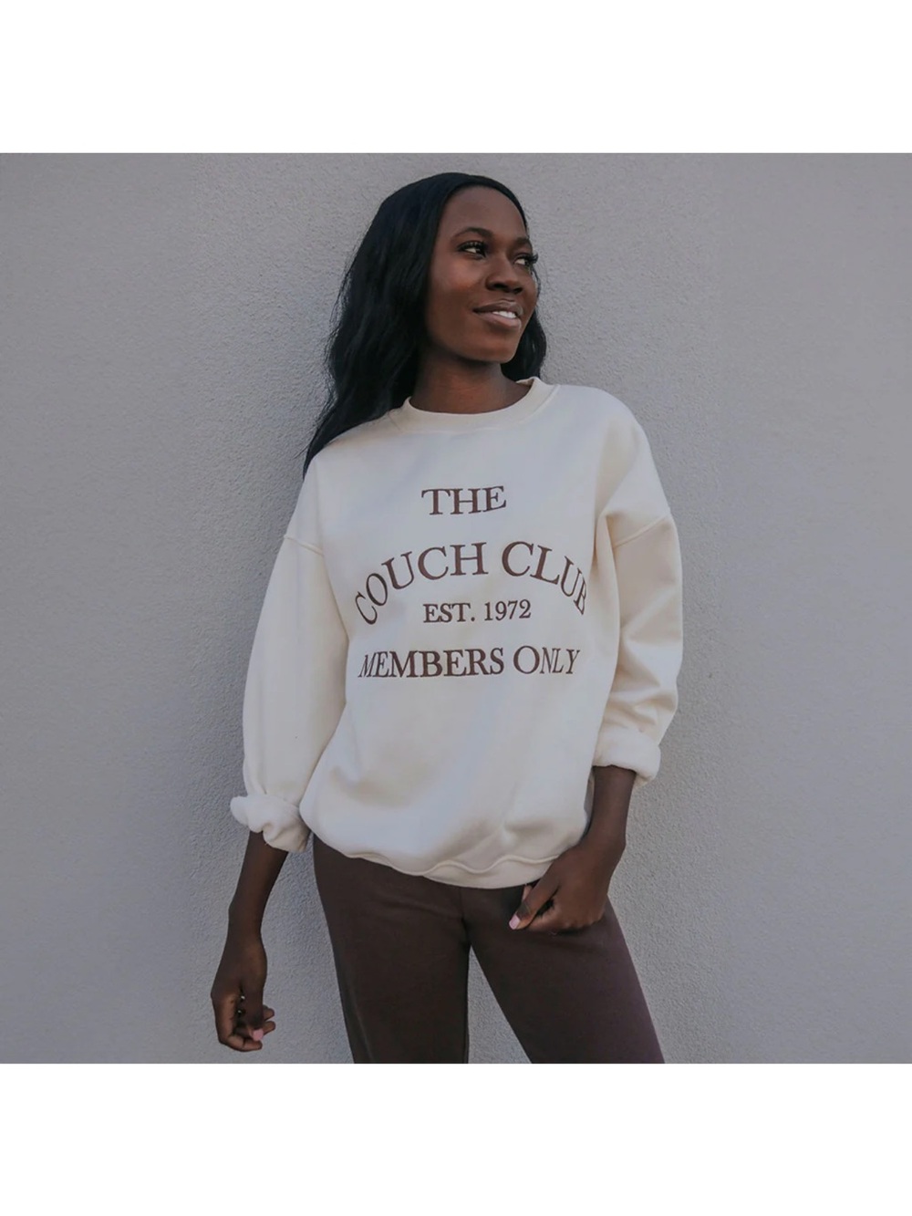 The Couch Club Sweatshirt Sweater Top Tan Beige Brown EST 1972 Gilli Oversized